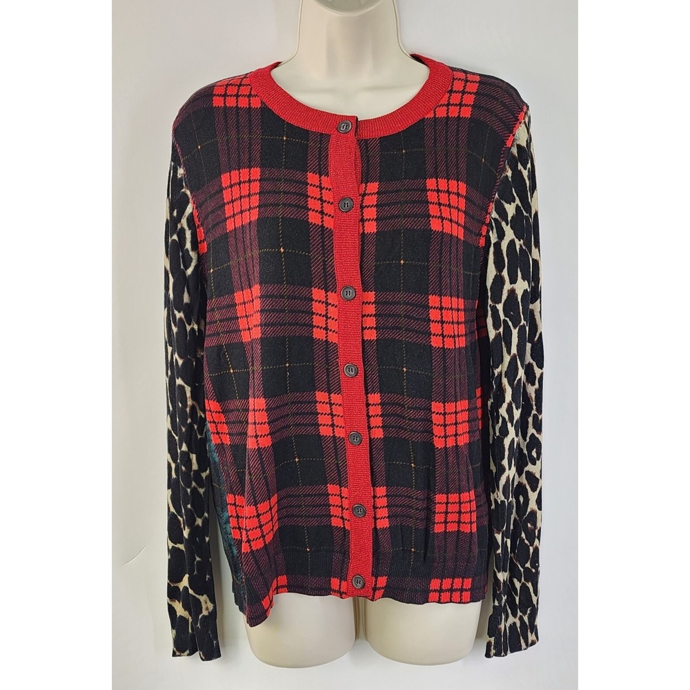 Hilary Radley Katherine Barclay Sweater Womens S Plaid Leopard Cardigan